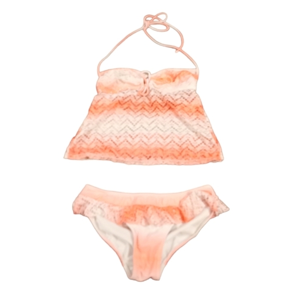 OP Orange and White Knitted 2 Piece Bikini Swimsuit Size M (7-9) - Picture 1 of 5